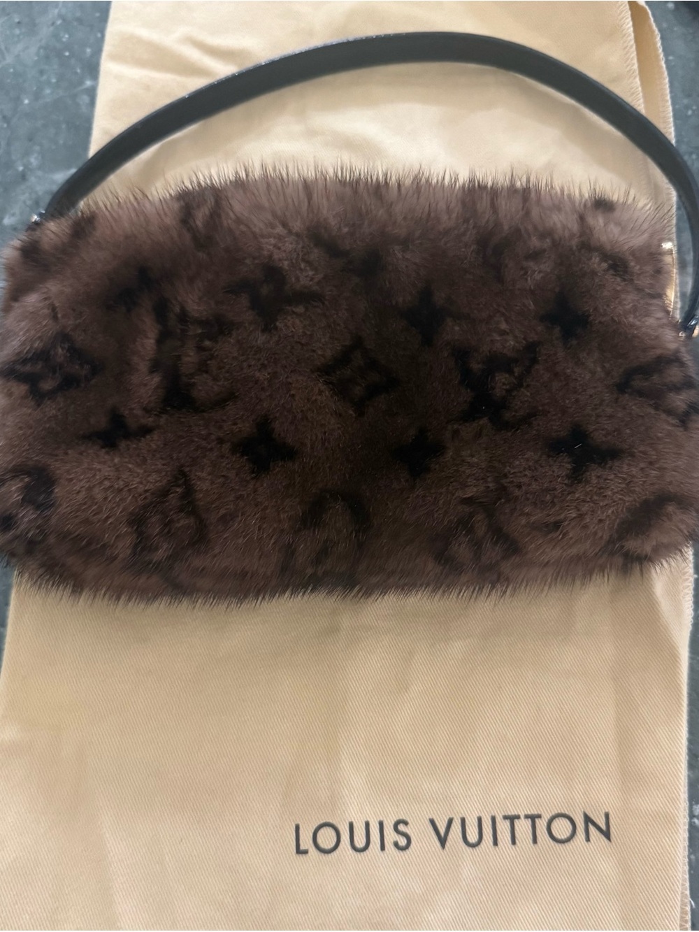 Louis Vuitton Brown Fur Mini Shoulder Bag with Monogram